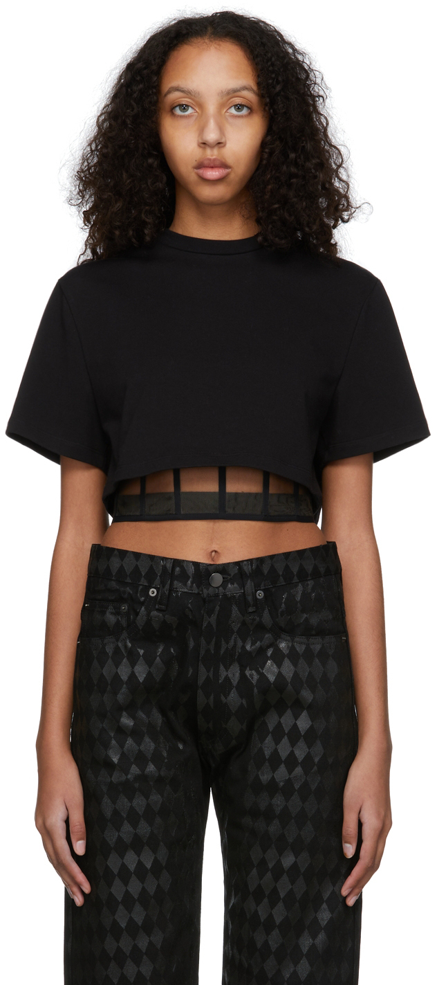 Black Corset Cropped T-Shirt by Alexander McQueen on Sale