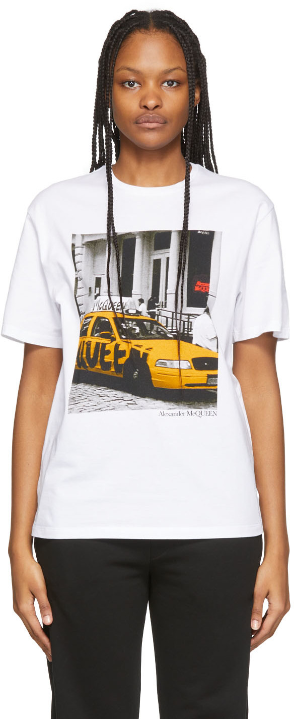 Alexander McQueen White Cotton Graffiti New York T-Shirt