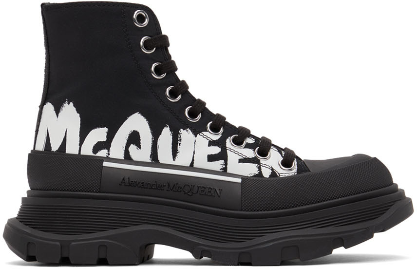Alexander McQueen: Black Logo Tread Slick High Sneakers | SSENSE Canada