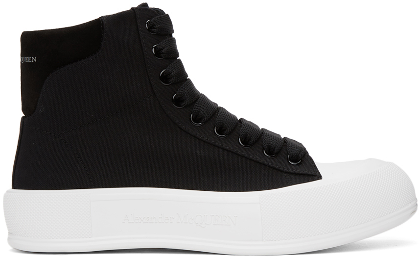 Alexander McQueen Black & White Deck Plimsoll High-Top Sneakers