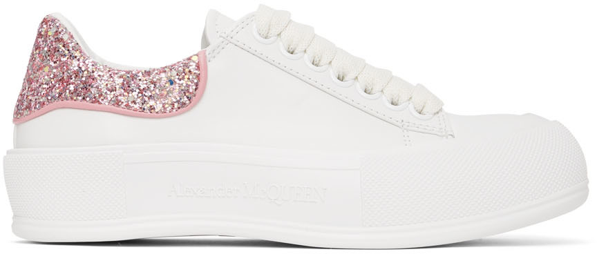 Alexander McQueen White & Pink Deck Lace-Up Plimsoll Sneakers