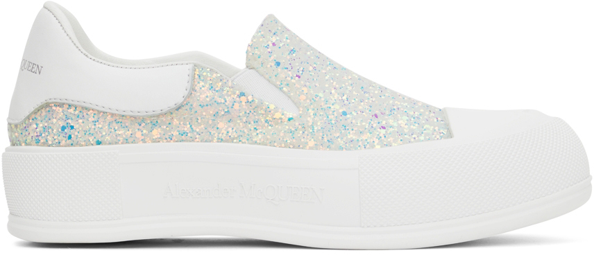 Alexander McQueen White Glitter Slip-On Sneakers