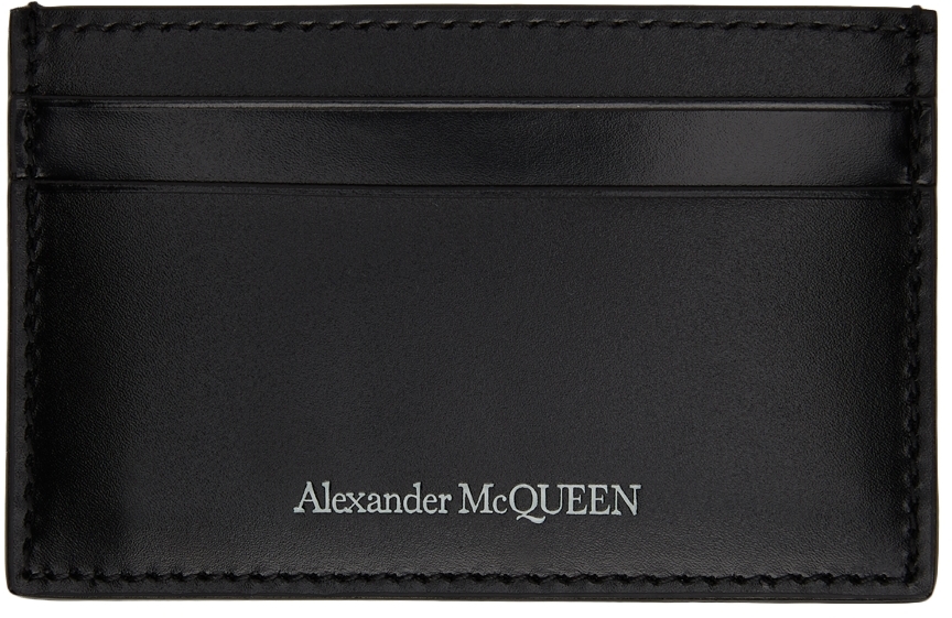 Men's luxury wallet - Alexander McQueen black leather Ribcage card holder
