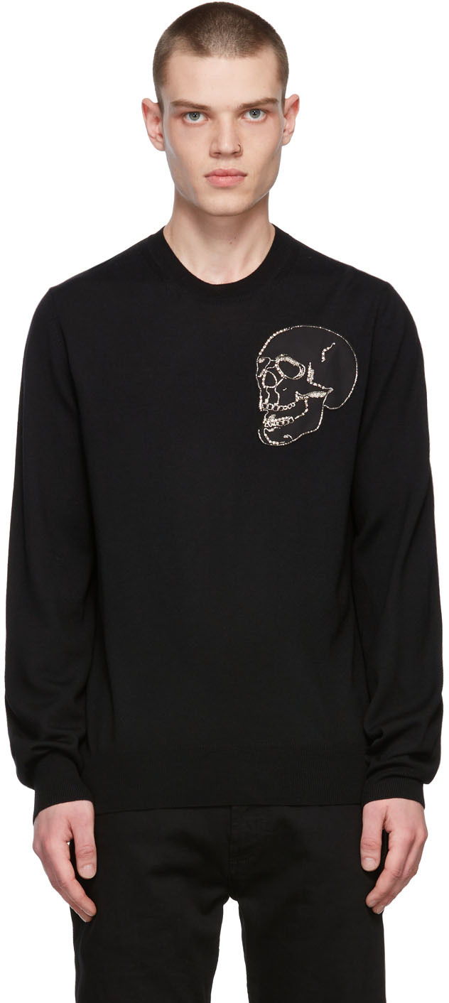 Alexander McQueen Black Wool Skull Crewneck Sweater