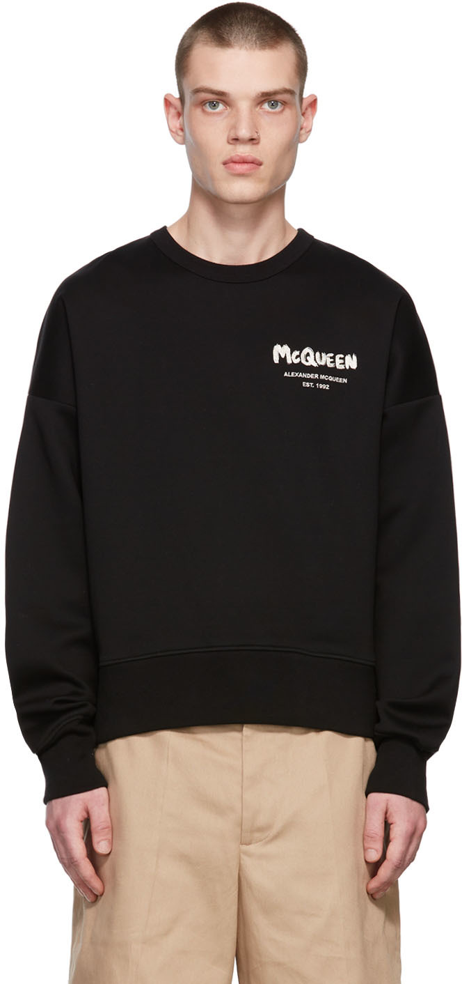 Alexander McQueen Black Embroidered Graffiti Sweatshirt