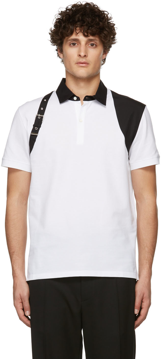 今日の超目玉】 アレキサンダー マックイーン メンズ ポロシャツ トップス Men's Graffiti Logo Collar Cotton  Polo BLACK
