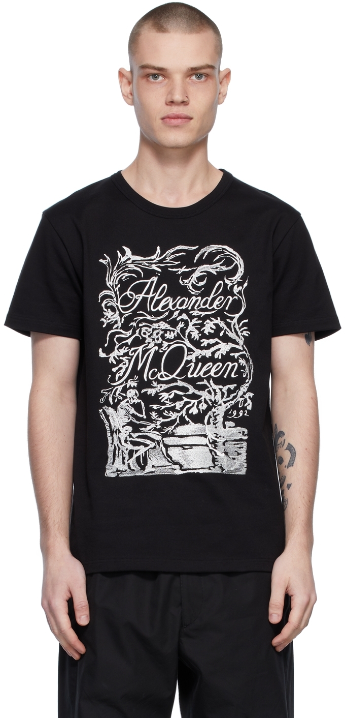 Black Embroidered T-Shirt Alexander McQueen Sale