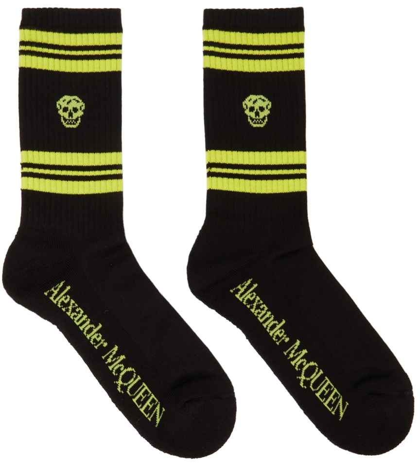 Alexander McQueen Black & Green Stripe Skull Socks