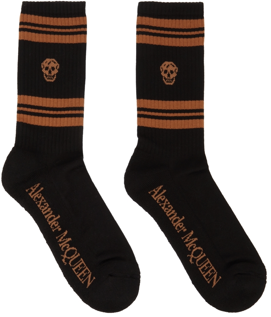 Alexander McQueen Black & Brown Stripe Skull Socks
