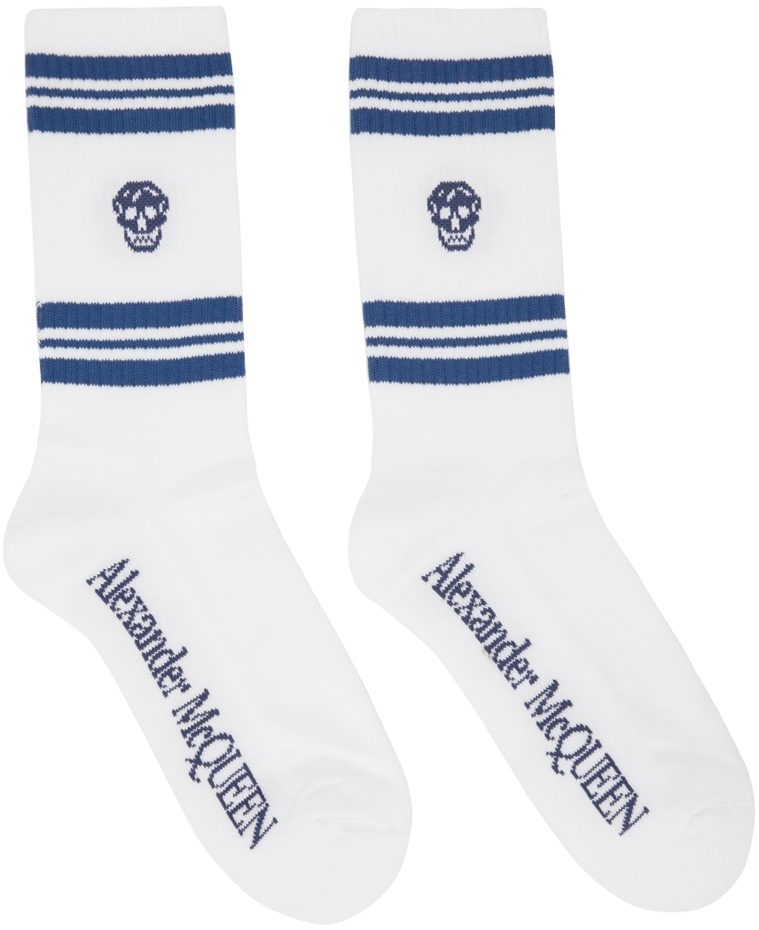 Alexander McQueen White & Blue Skull Sport Socks