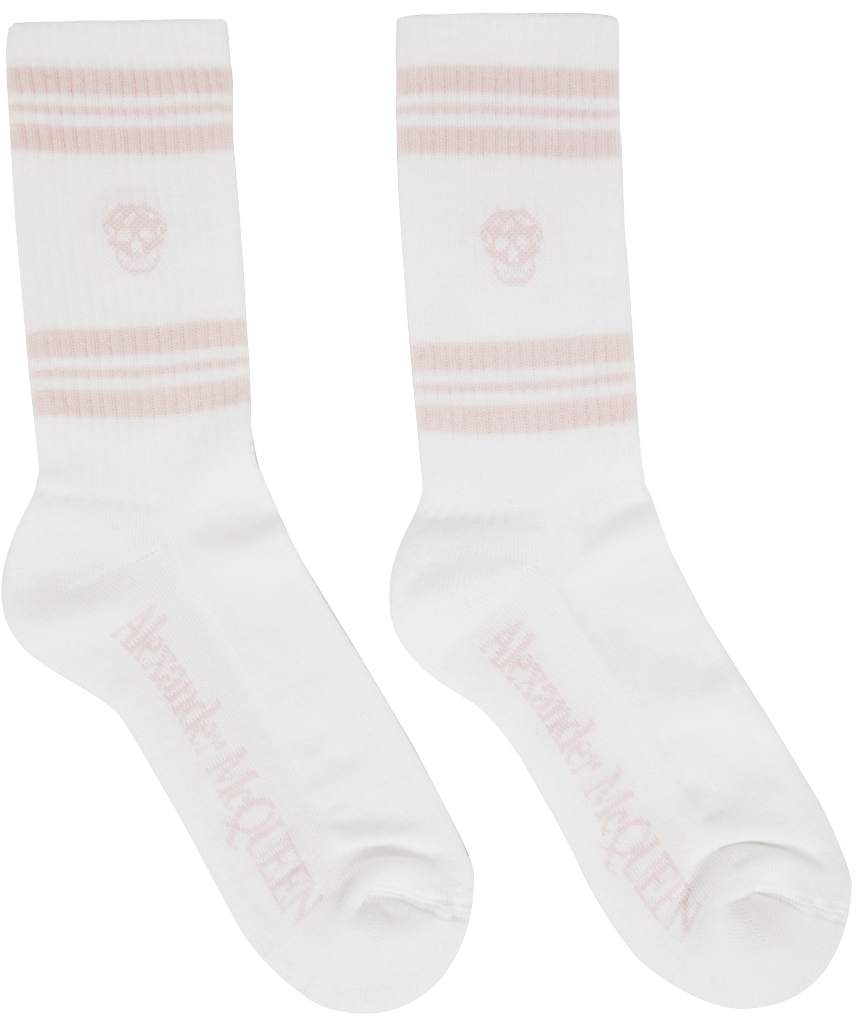 White & Pink Stripe Skull Socks