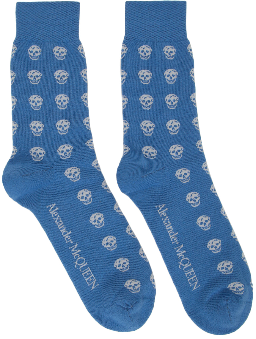 Alexander McQueen Blue & White Short Skull Socks