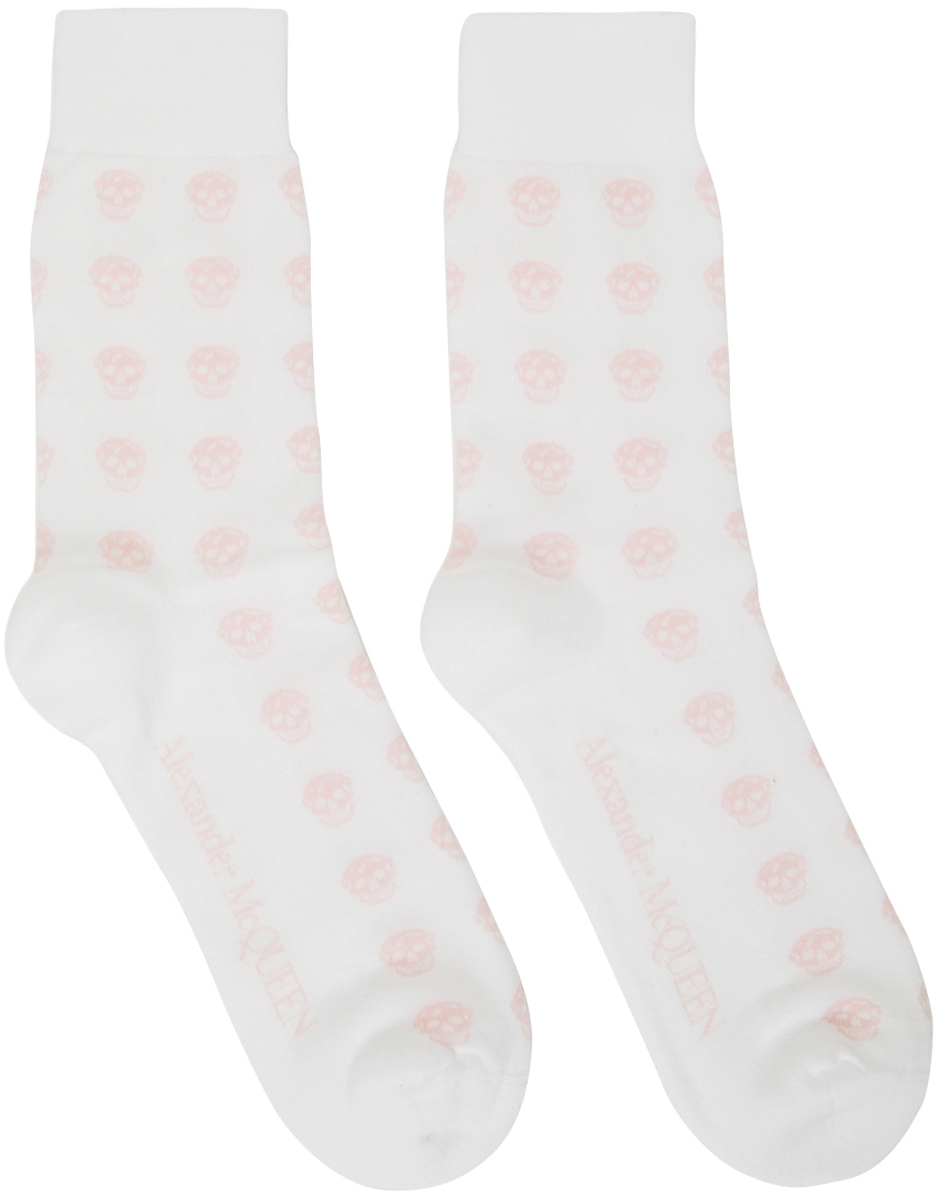 Alexander McQueen White & Pink Short Skull Socks
