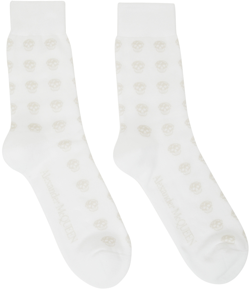 Alexander McQueen White & Off-White Skull Sport Short Socks
