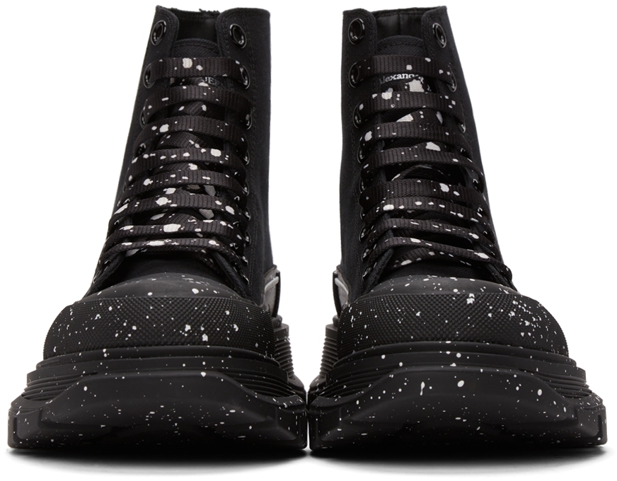 Alexander McQueen Black Leather High-Top Sneaker with White Logo Paint Alexander McQueen - Chunky Spray Paint Sneakers | HBX main image 4