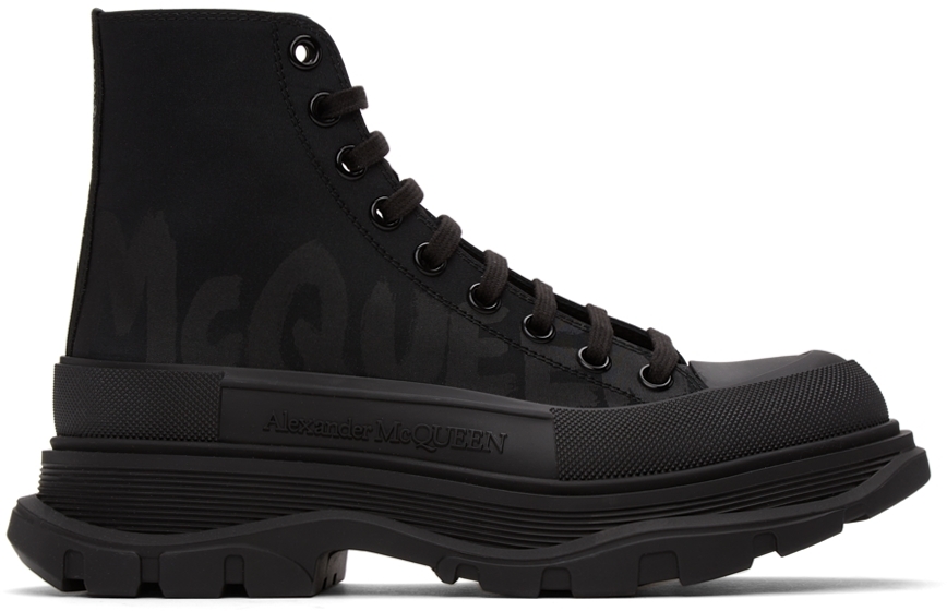 Alexander McQueen: Black Tread Slick High Sneakers | SSENSE