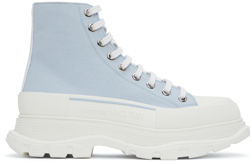Alexander McQueen Blue & White Tread Slick High Sneakers