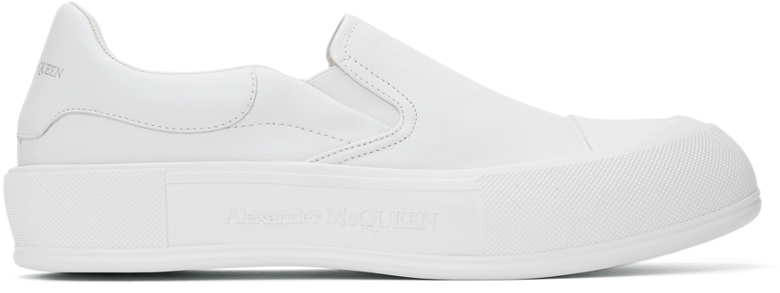 Alexander McQueen White Deck Skate Plimsoll Slip-On Sneakers