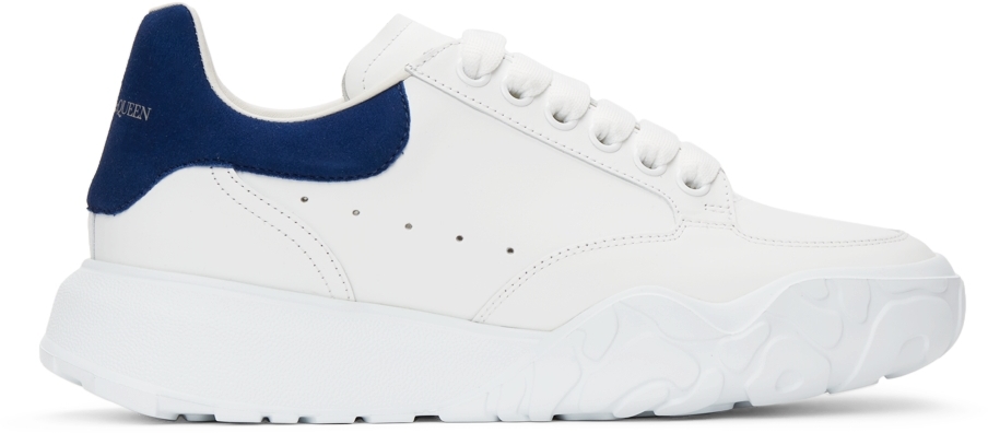 White & Blue New Court Sneakers by Alexander McQueen on Sale