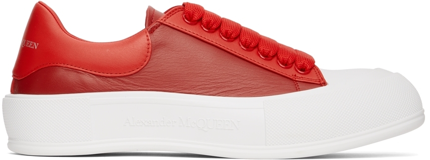 Alexander McQueen Red & White Deck Lace-Up Plimsoll Sneakers