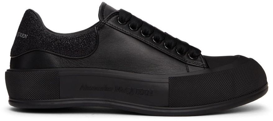 Black Glitter Deck Plimsoll Sneakers by 