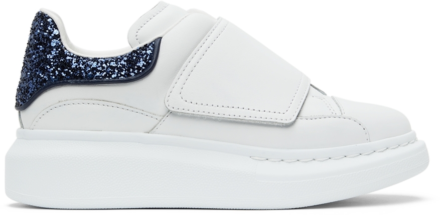 Alexander McQueen Kids White & Navy Glitter Oversized Velcro Sneakers
