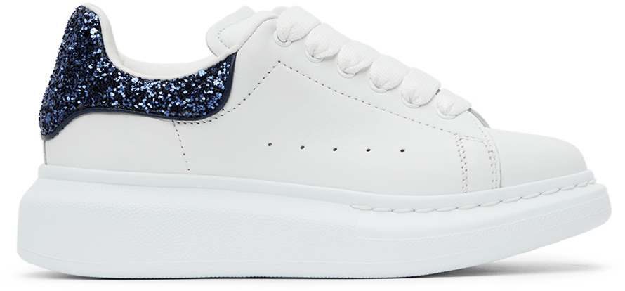 Alexander McQueen Kids White & Navy Glitter Oversized Sneakers