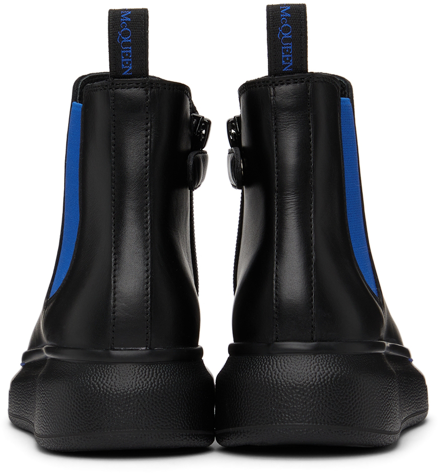 Alexander Mcqueen Hybrid Leather Chelsea Boots 6-8 Years In 1111 Black/paris Blu