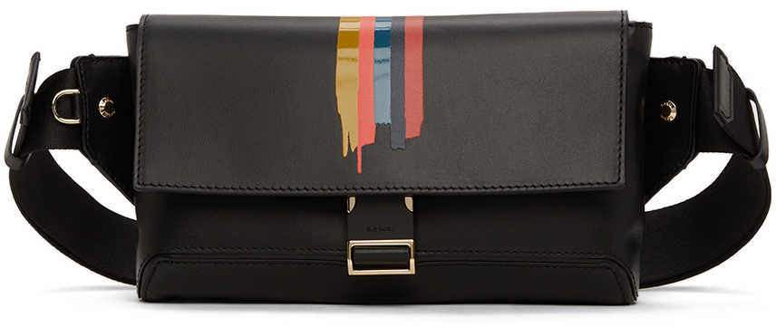 Black Painted Stripe Messenger Bag