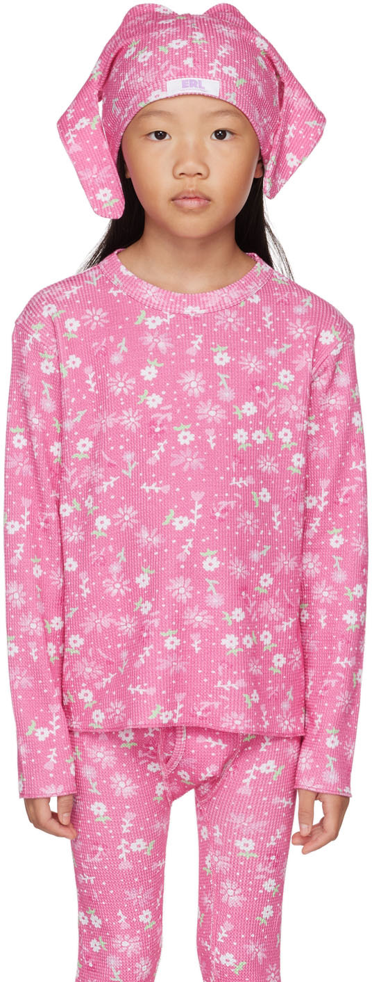 ERL KIDS PINK FLORAL LONG SLEEVE T-SHIRT