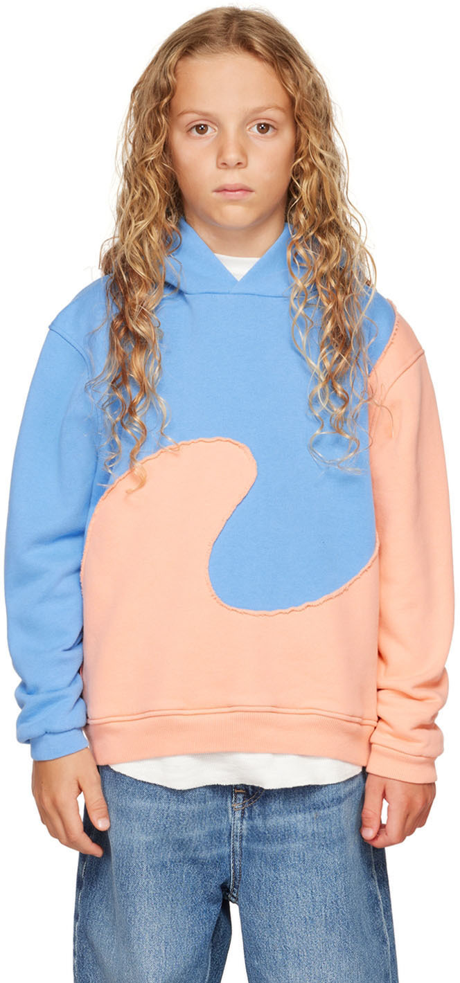 Erl Teen Wave Applique-detail Hoodie In Blue Orange