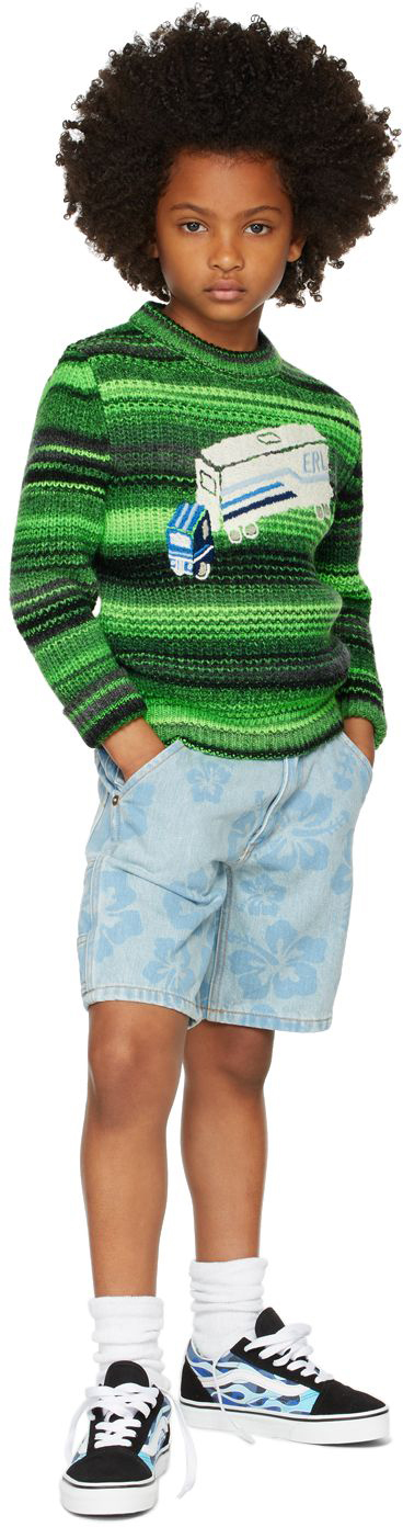 Shop Erl Kids Green & Black Truck Sweater