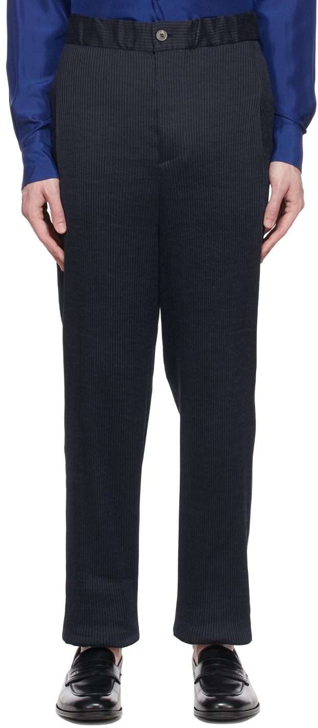 Giorgio Armani Navy Cotton Trousers In Ubwf Blue Navy