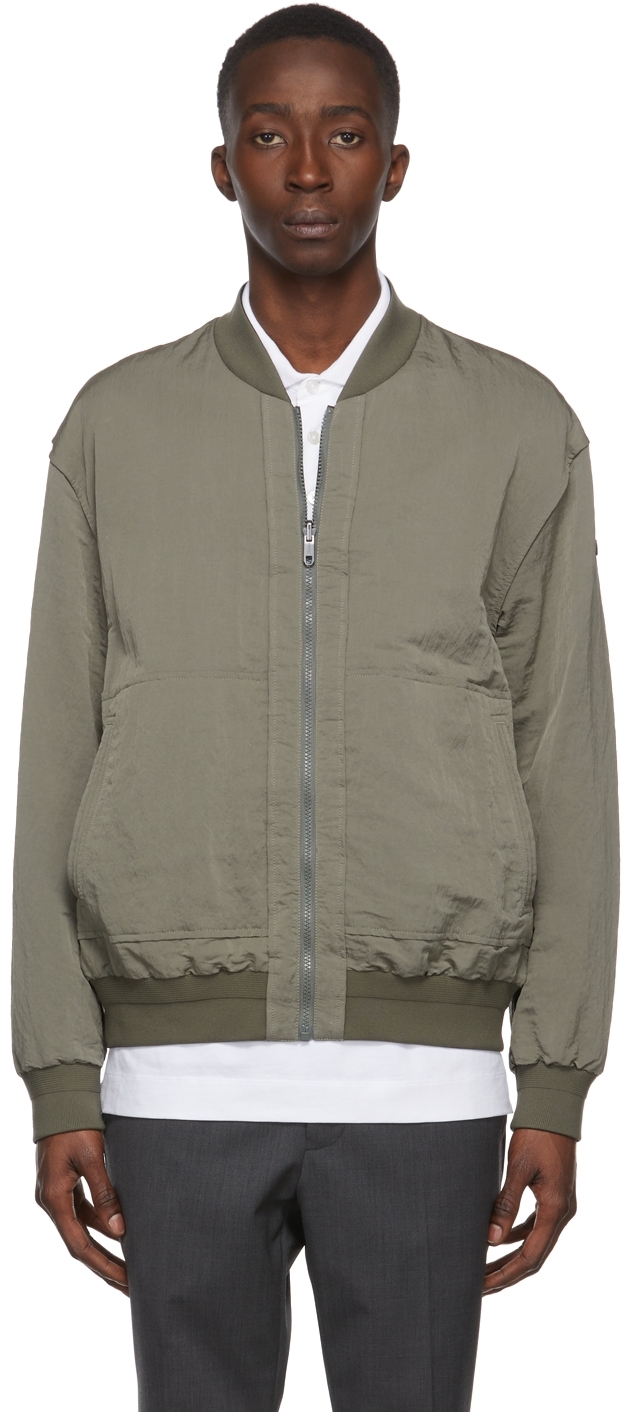 Z Zegna Reversible Khaki & Camouflage Crinkle Bomber Jacket