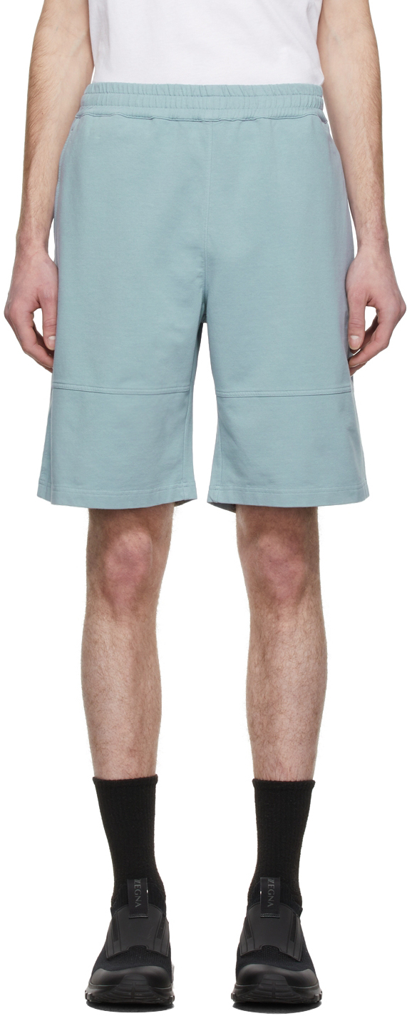 Z Zegna Blue Solid French Terry Shorts
