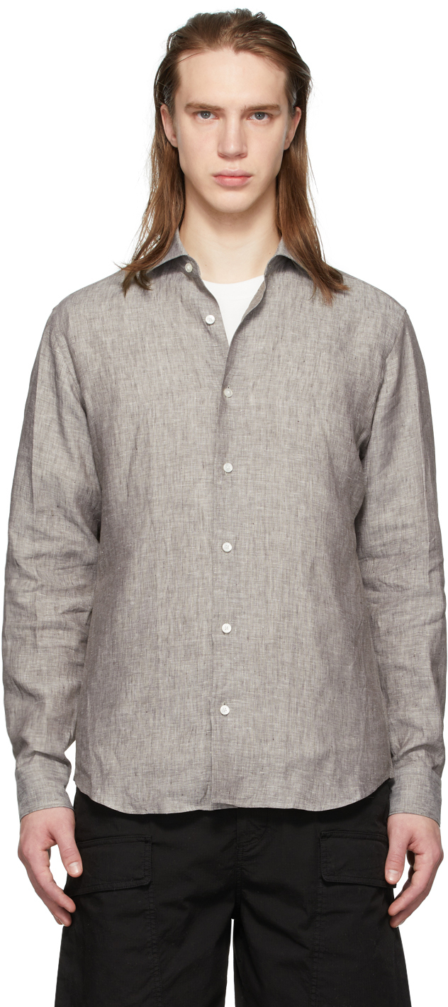 Z Zegna Grey Pure Linen Shirt