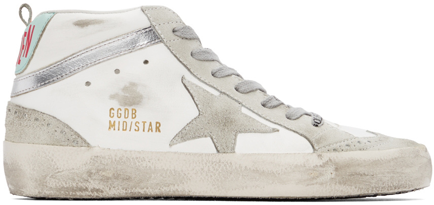 Golden Goose White & Grey Mid Star Classic Sneakers