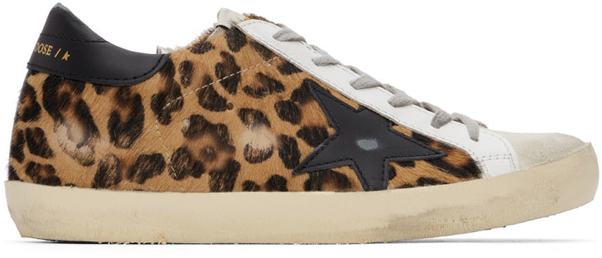 Golden Goose White & Brown Pony Hair Super-Star Classic Sneakers