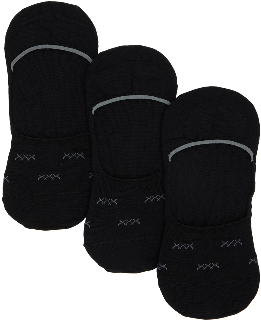 Ermenegildo Zegna Three-Pack Black Cotton 'Sockless' Socks