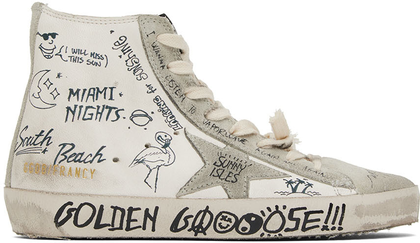 Golden Goose White & Gray Francy Classic High-Top Sneakers