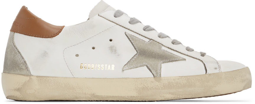 Golden Goose White & Brown Super-Star Sneakers