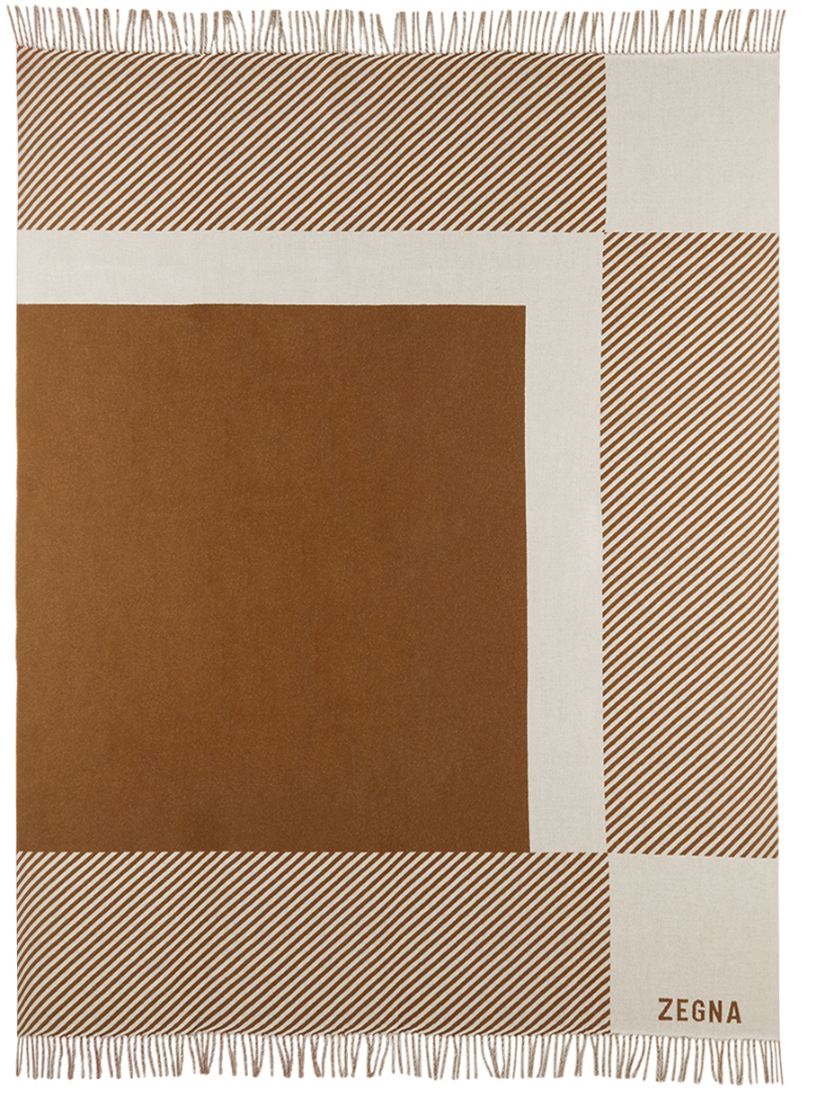 Ermenegildo Zegna Brown & Off-white Wool Plaid Blanket In Br2 Light Brown