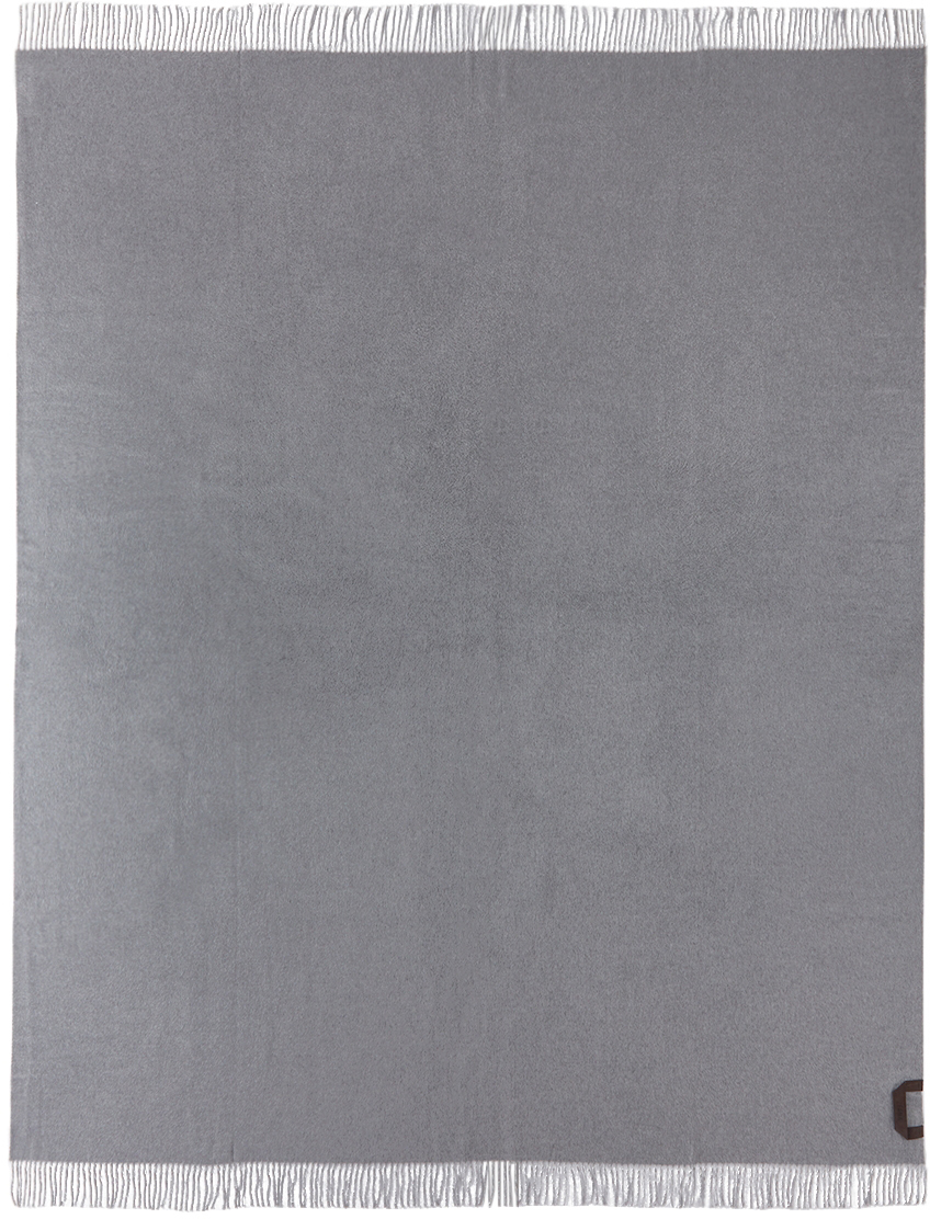 Ermenegildo Zegna Grey & White Double-face Silk Blanket In Gr2 Medium Grey