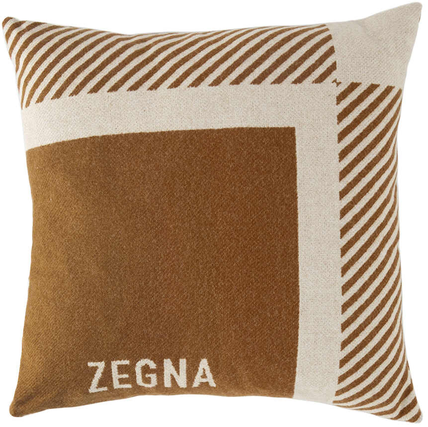 Ermenegildo Zegna Brown Geometric Brushed Pillow In Br2 Light Brown