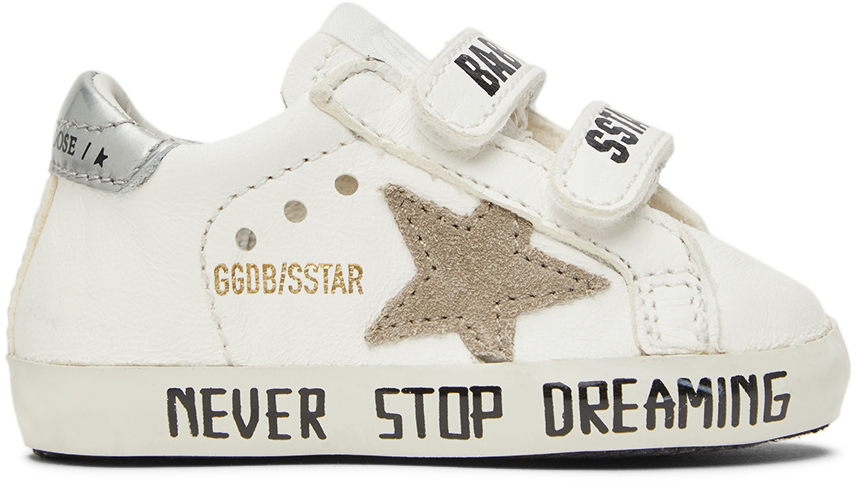 Golden Goose Baby White & Taupe School Sneakers