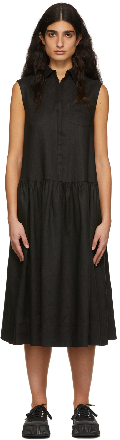 Max Mara Leisure: Black Linen Midi Dress | SSENSE