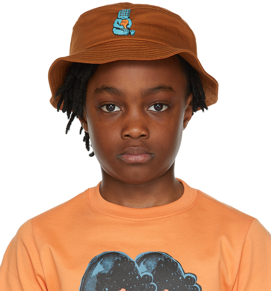 SSENSE Exclusive Kids Orange Bear Brain Bucket Hat
