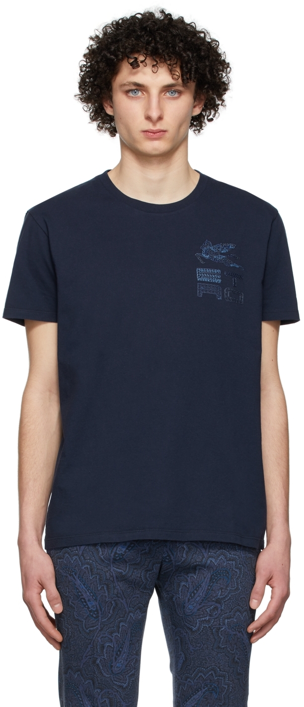 Etro Navy Embroidery T-Shirt