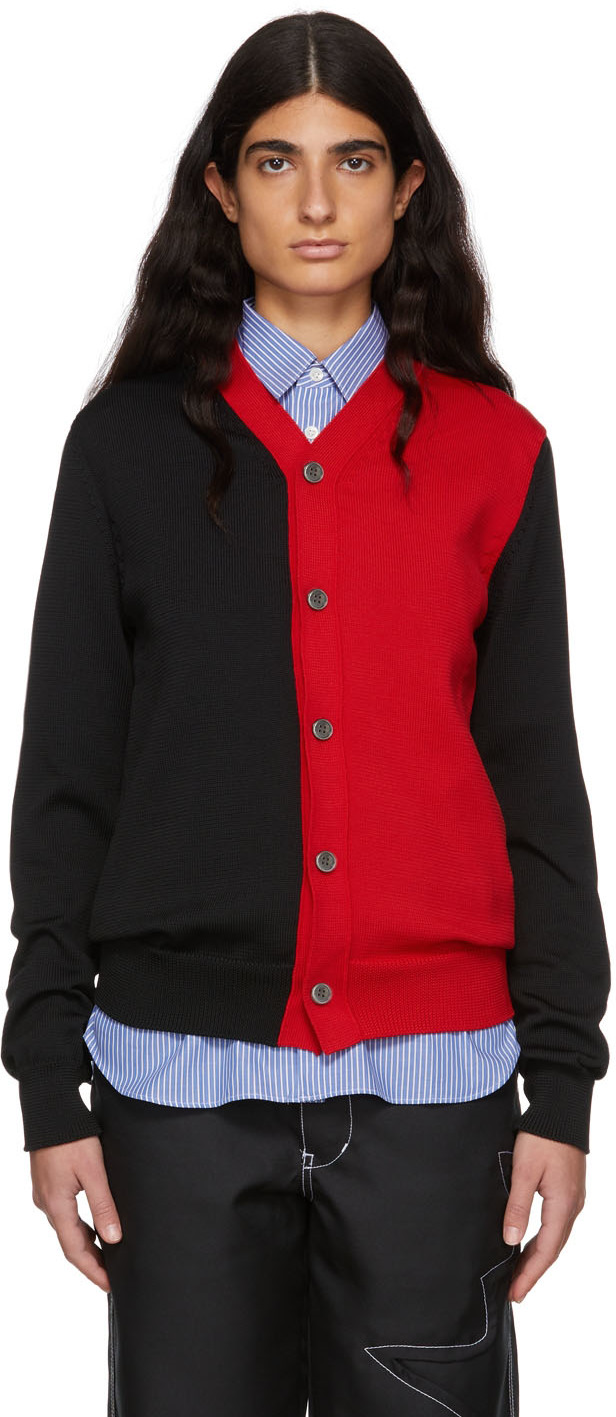 Black & Red Contrast Cardigan by Comme des Garçons Shirt on Sale