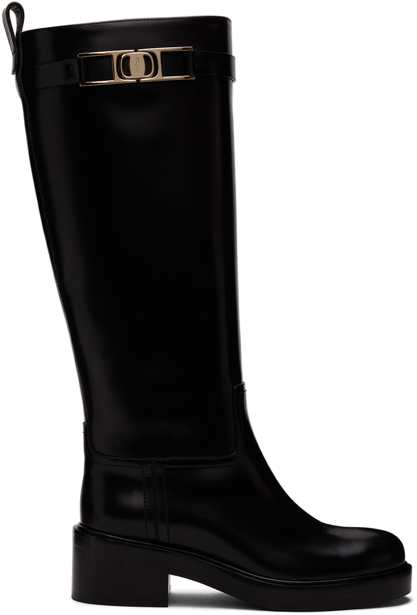Ferragamo: Black Vara Chain Tall Boots | SSENSE